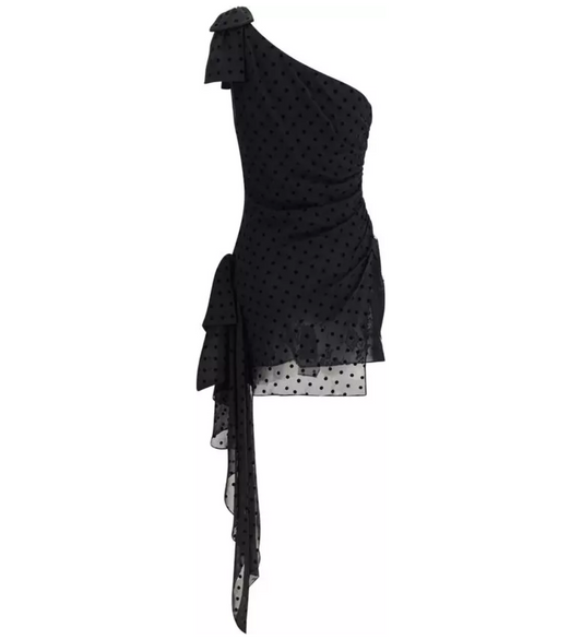 ALESSANDRA RICH Polka-Dot One Shoulder Mini Dress