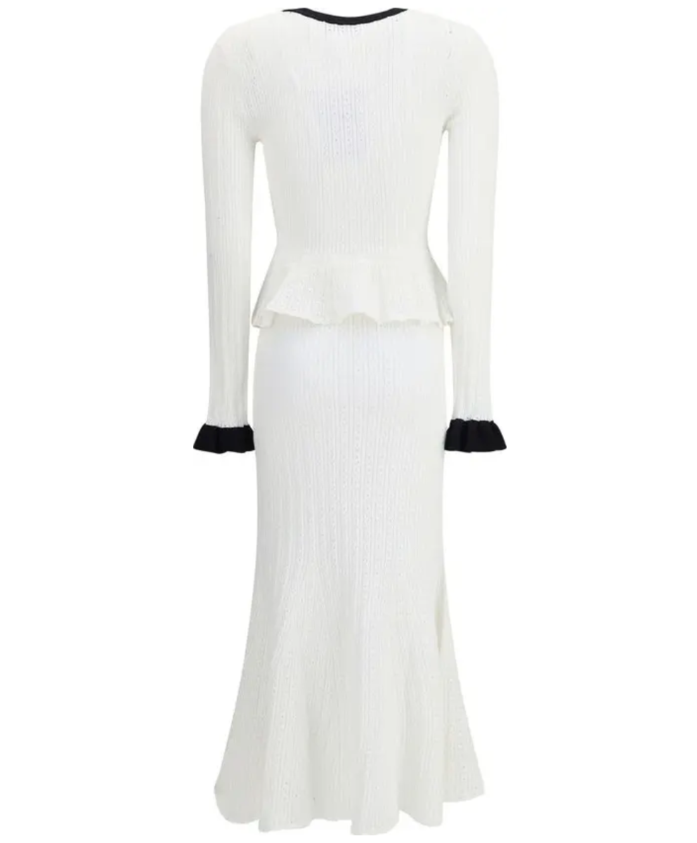 SELF-PORTRAIT White Pointelle Knit Contrast Midi Dress