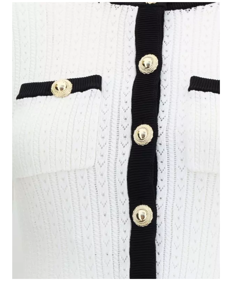 SELF-PORTRAIT White Pointelle Knit Contrast Midi Dress