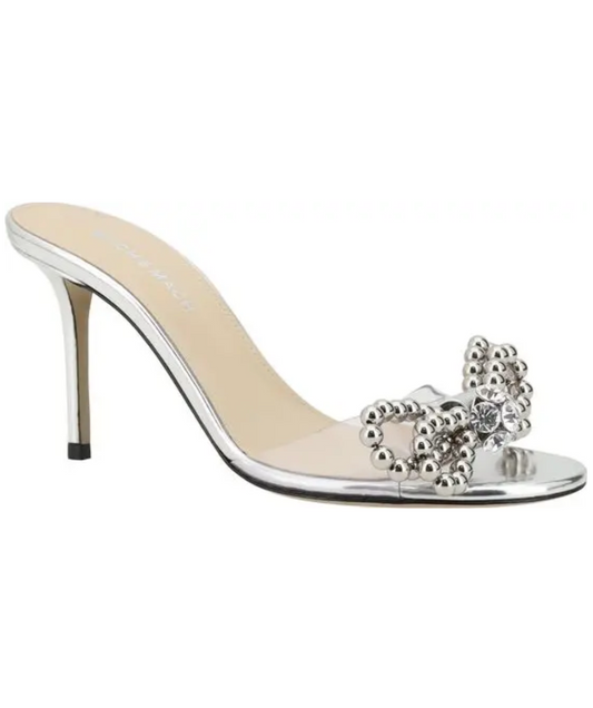 MACH & MACH Double Bow Metallic Leather Sandals