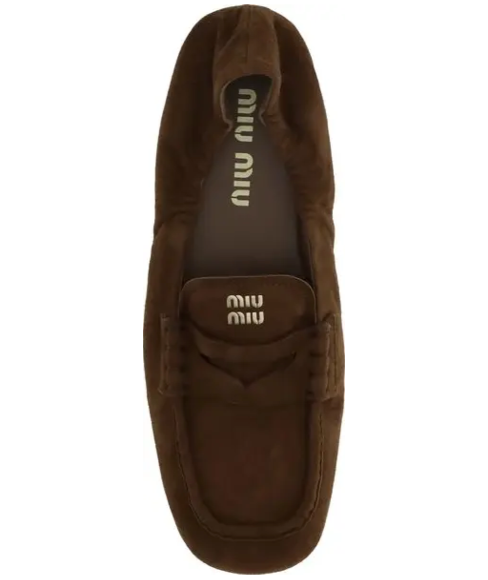 MIU MIU Ruches Logo Suede Loafers