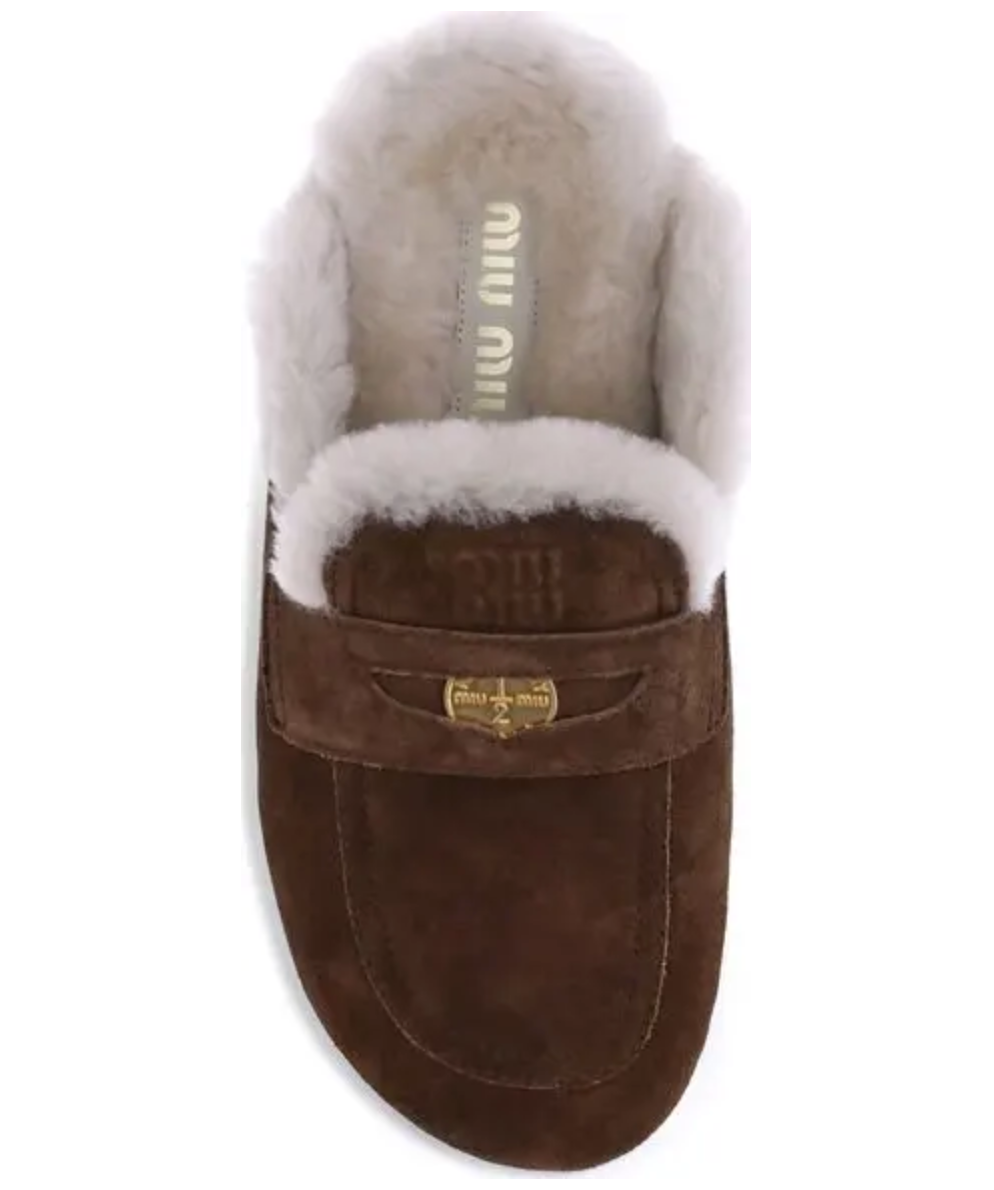 MIU MIU Shearling-lined Suede Slippers