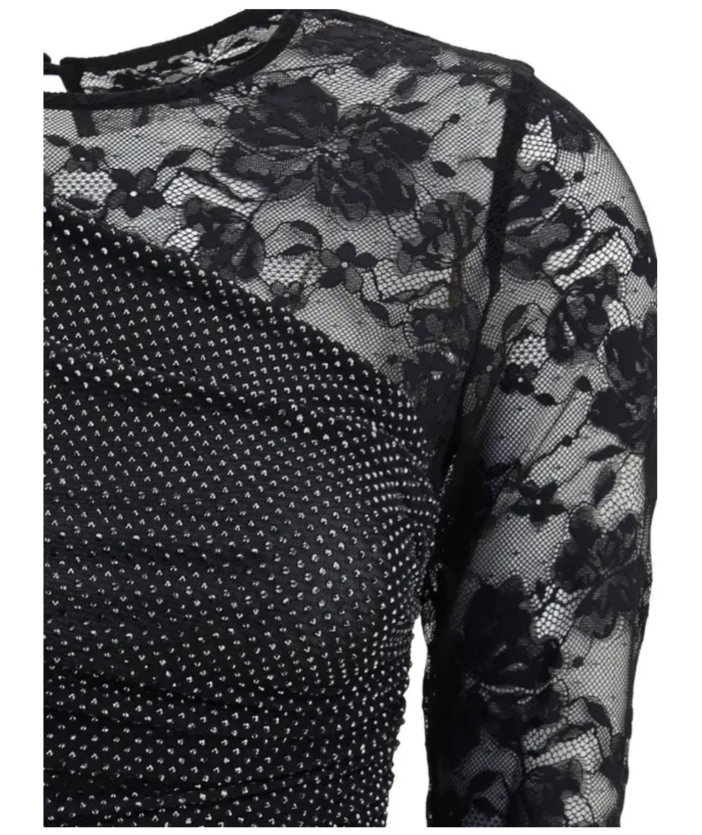 SELF-PORTRAIT Rhinestone-Lace One-Shoulder Top