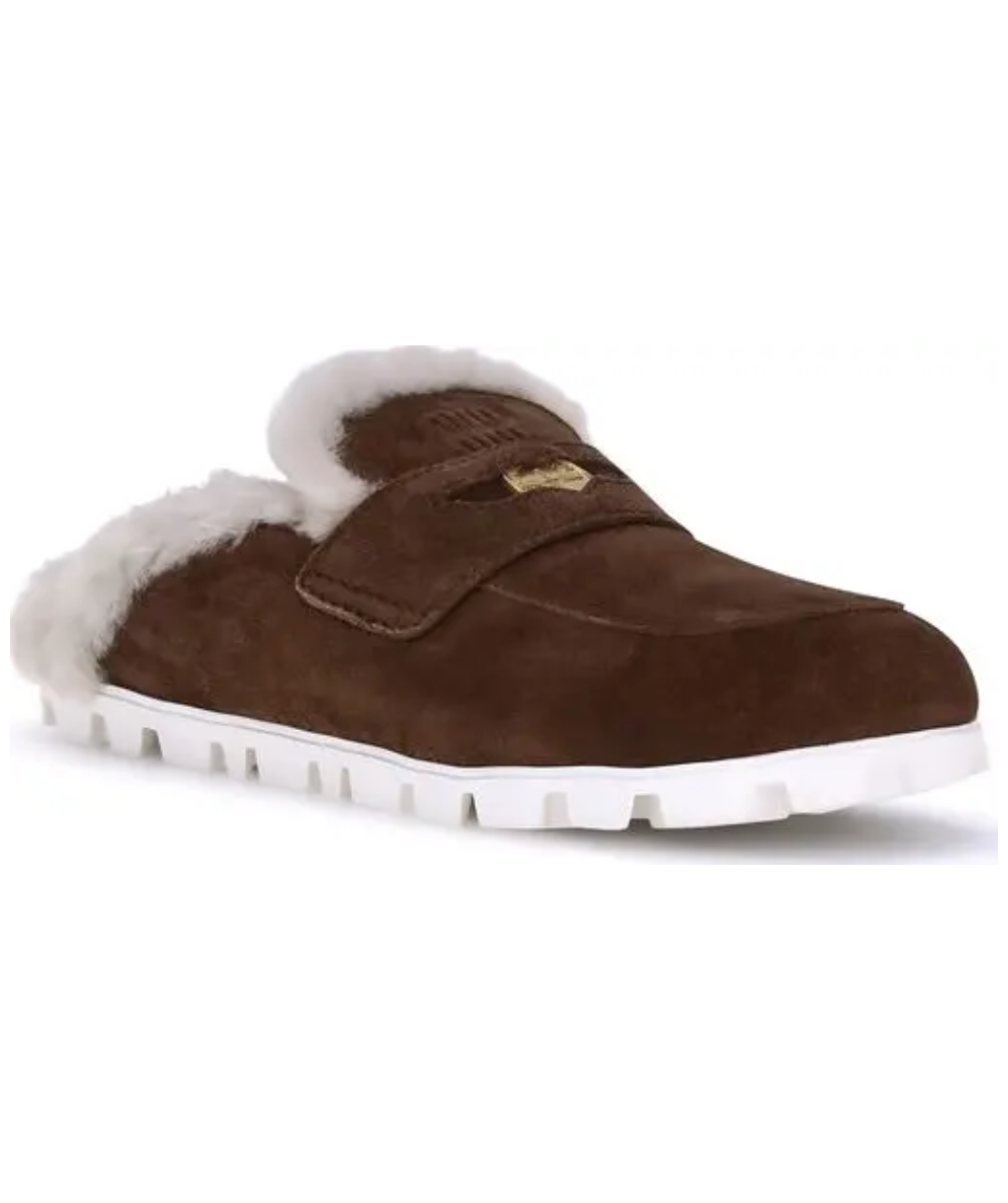 MIU MIU Shearling-lined Suede Slippers