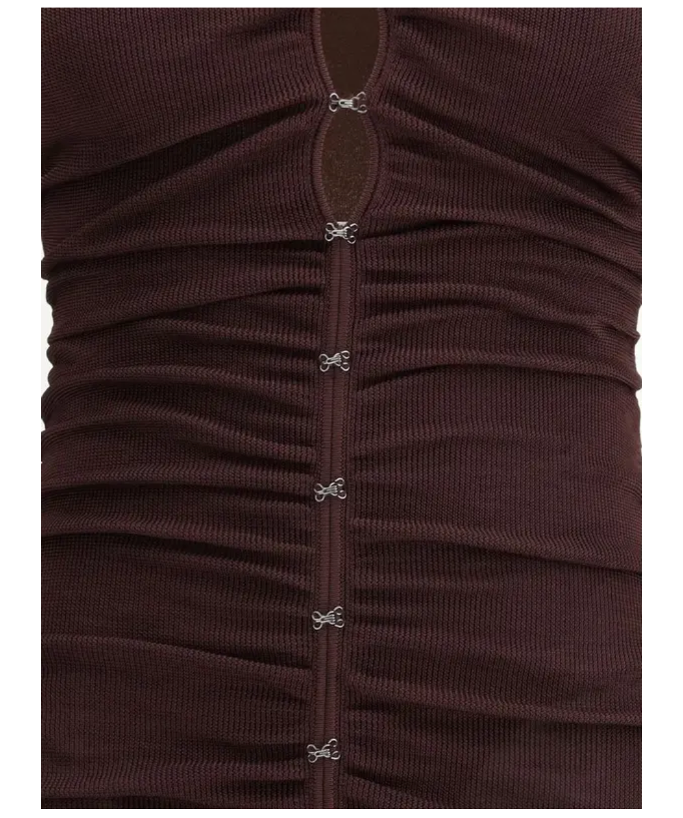 SELF-PORTRAIT Brown Gathered Viscose Knit Midi Dress