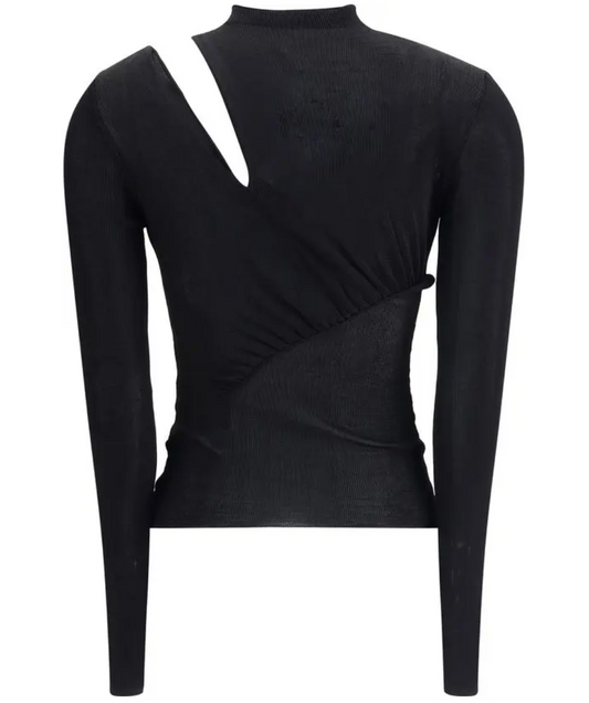 SELF-PORTRAIT Black Cut Out Viscose Knit Top