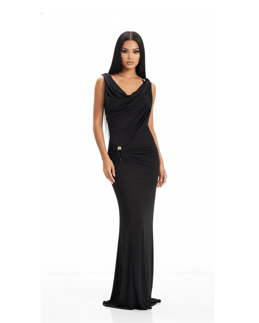 VERSACE Black Draped Maxi Dress