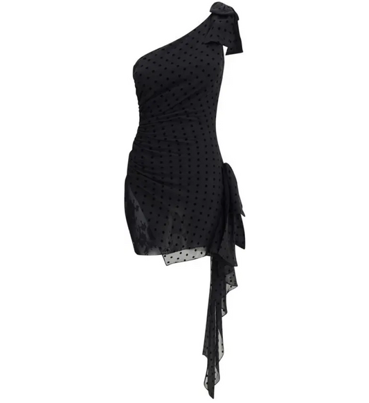 ALESSANDRA RICH Polka-Dot One Shoulder Mini Dress
