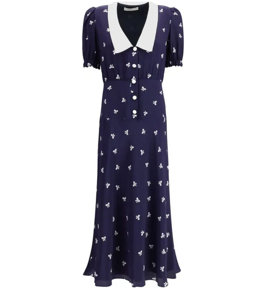 ALESSANDRA RICH Silk Bow Midi Dress