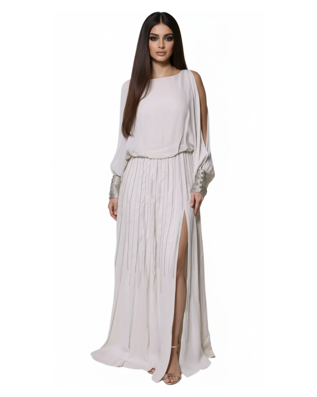 CHRISTIAN PELLIZZARI Off White Embellished Gown