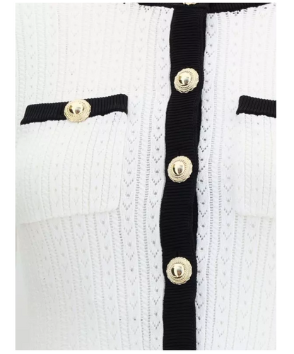 SELF-PORTRAIT White Pointelle Knit Contrast Midi Dress