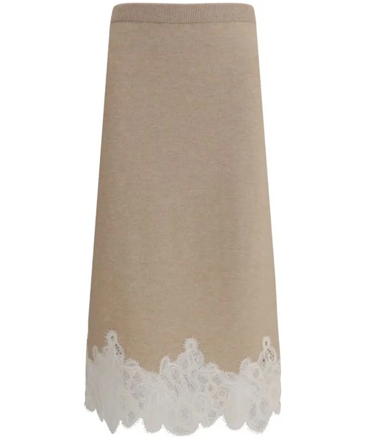 FABIANA FILIPPI Platinum Skirt with Macramé Lace