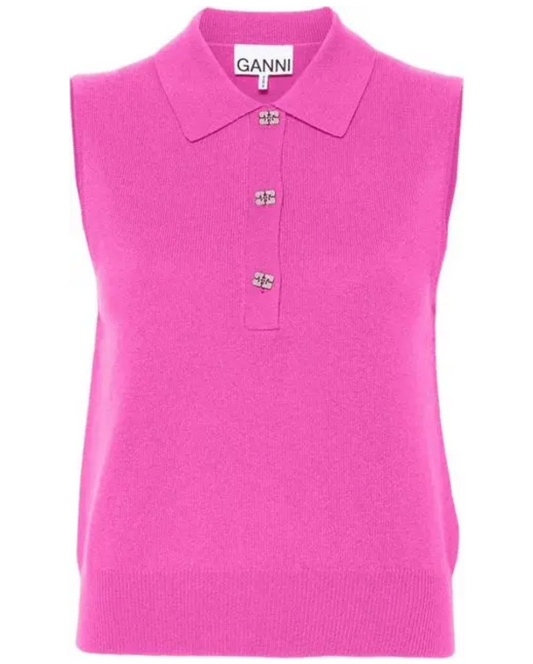 GANNI Logo-Buttons Sleeveless Top
