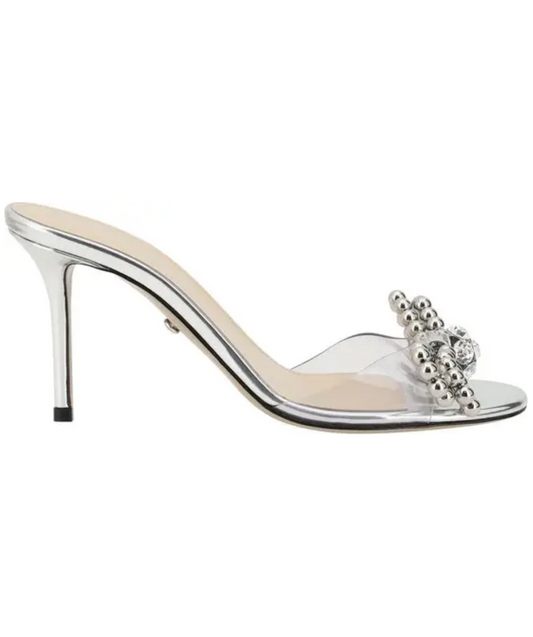 MACH & MACH Double Bow Metallic Leather Sandals