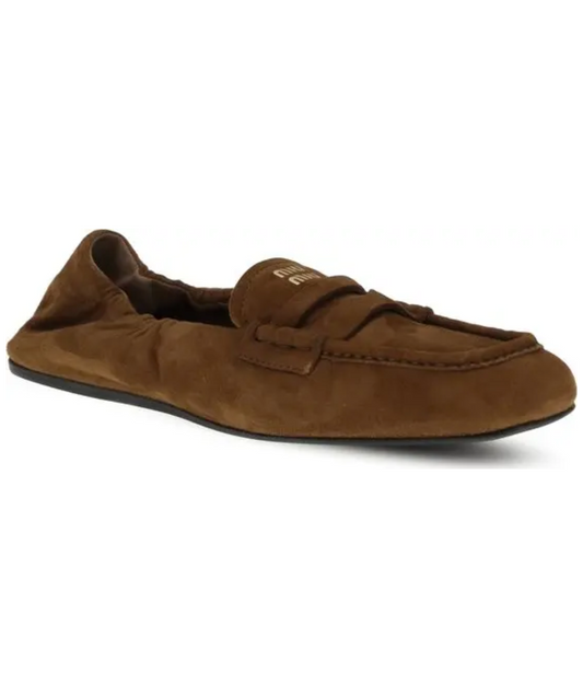 MIU MIU Ruches Logo Suede Loafers