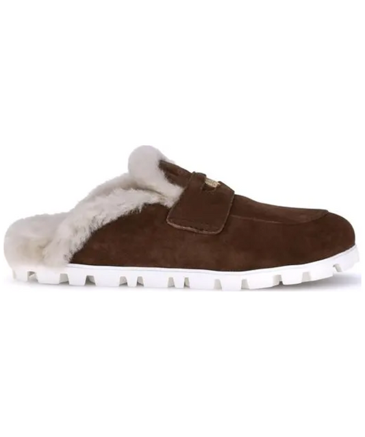 MIU MIU Shearling-lined Suede Slippers