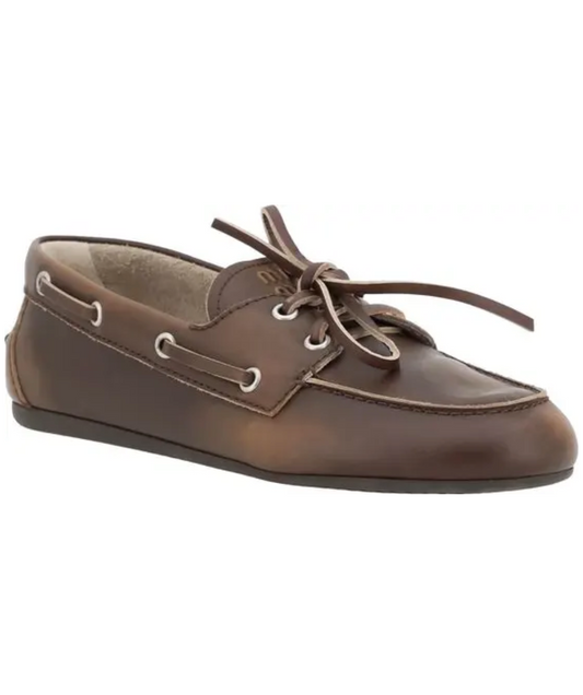 MIU MIU Unlined Bleached Leather Boat Shoes