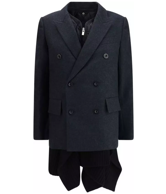 SACAI Melton Gray Wool Coat