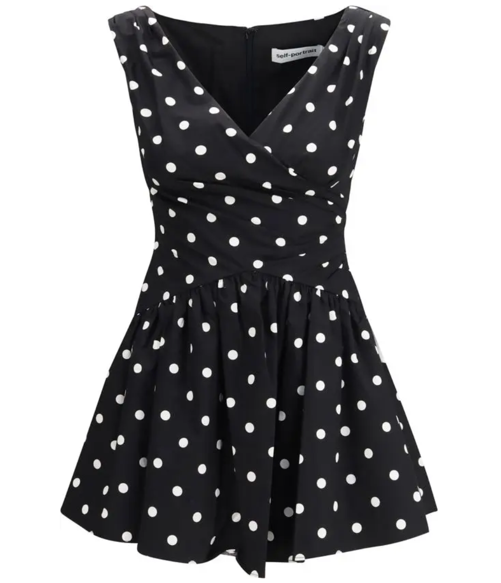 SELF-PORTRAIT Black Polka-dot Cotton Mini Dress