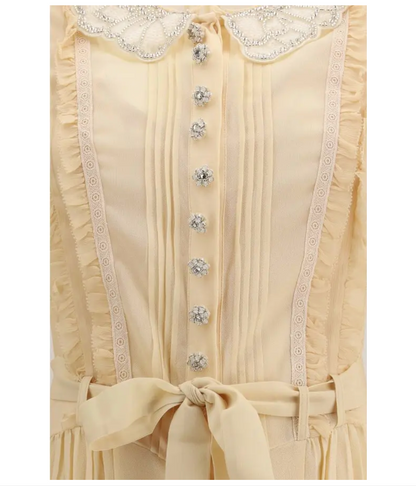 SELF-PORTRAIT Tan Pleated Georgette Mini Dress