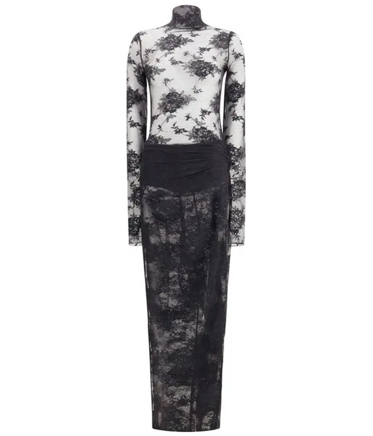 THE ANDAMANE Tessa Lace Long-sleeve Jumpsuit Dress