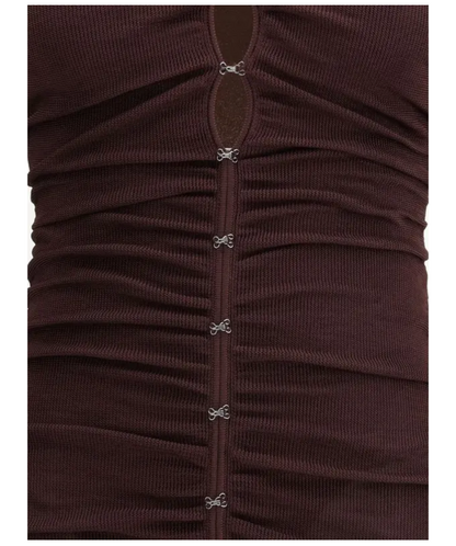 SELF-PORTRAIT Brown Gathered Viscose Knit Midi Dress