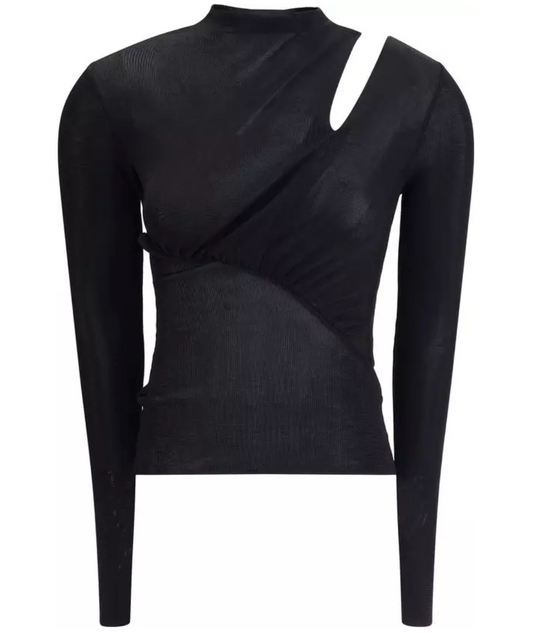 SELF-PORTRAIT Black Cut Out Viscose Knit Top