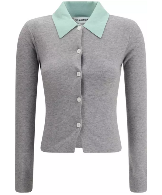 SELF-PORTRAIT Grey Merino Wool Cardigan