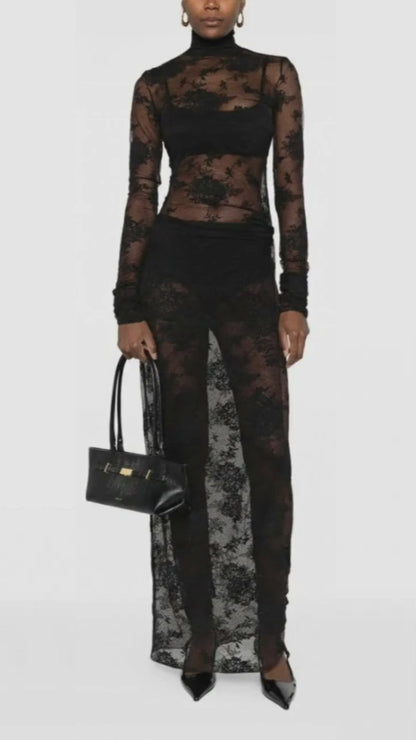 THE ANDAMANE Tessa Lace Long-sleeve Jumpsuit Dress